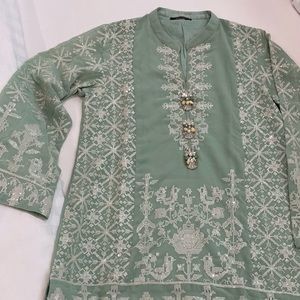 New Green and White Desi Three Piece Dress